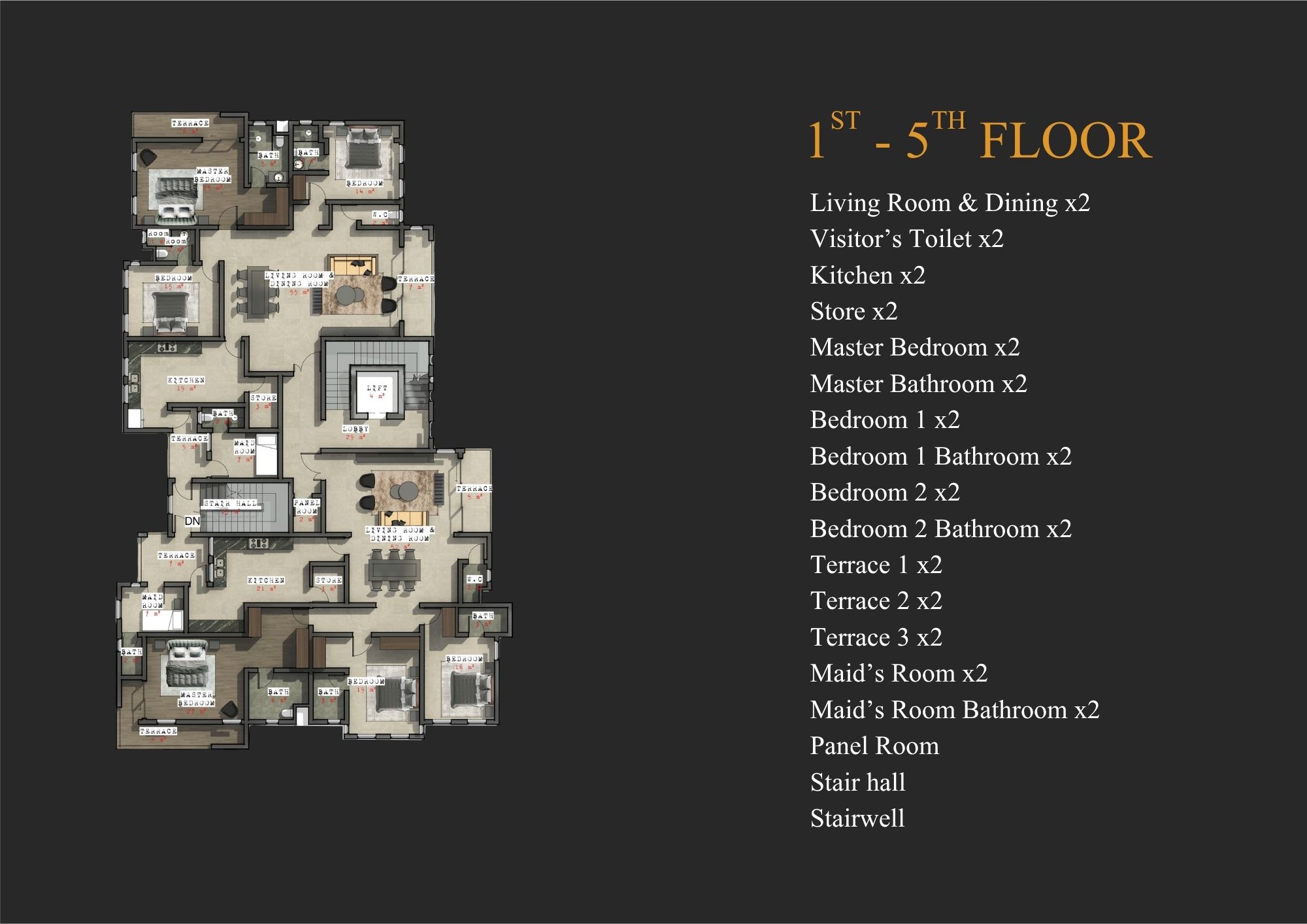 Rosewood Apartments I 1st–5th floor plan