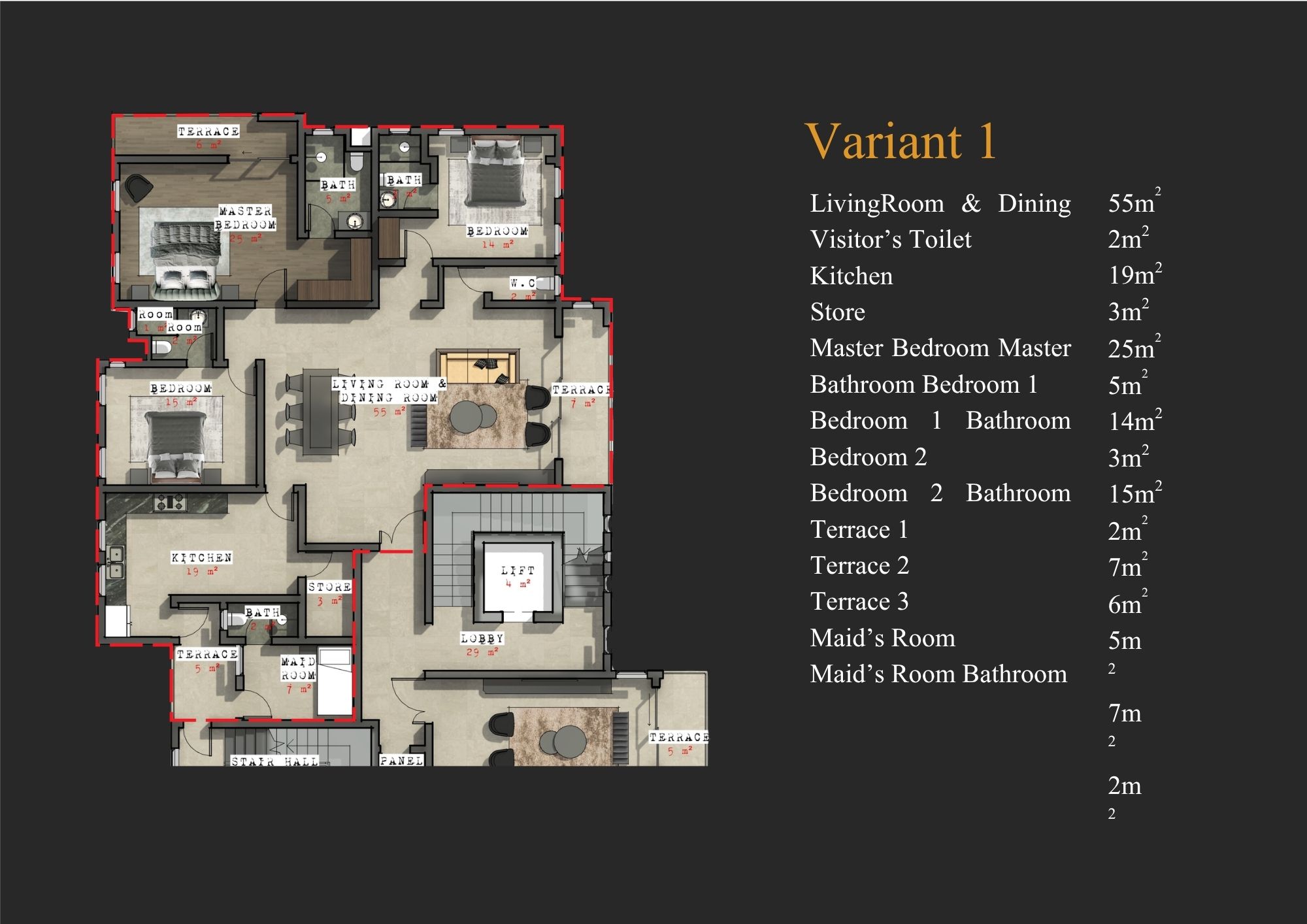 Rosewood Apartments I floor plan variant 1